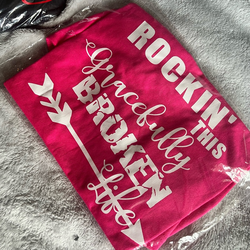 Pink Graphic Tee with White Text